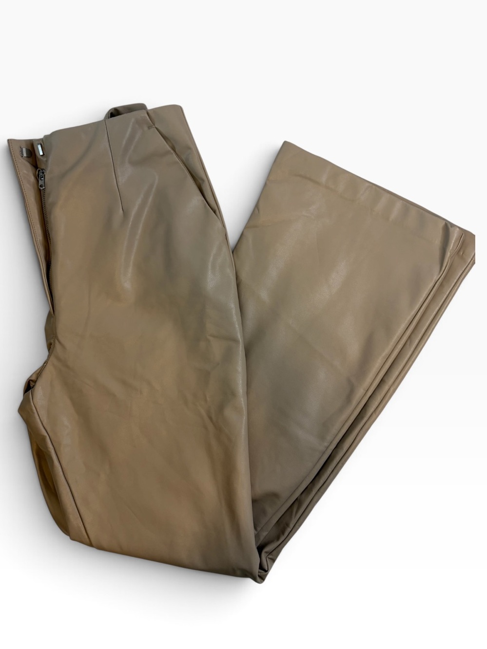 Abercrombie Curve Love Vegan Leather Flare Pants Taupe Size 26 2